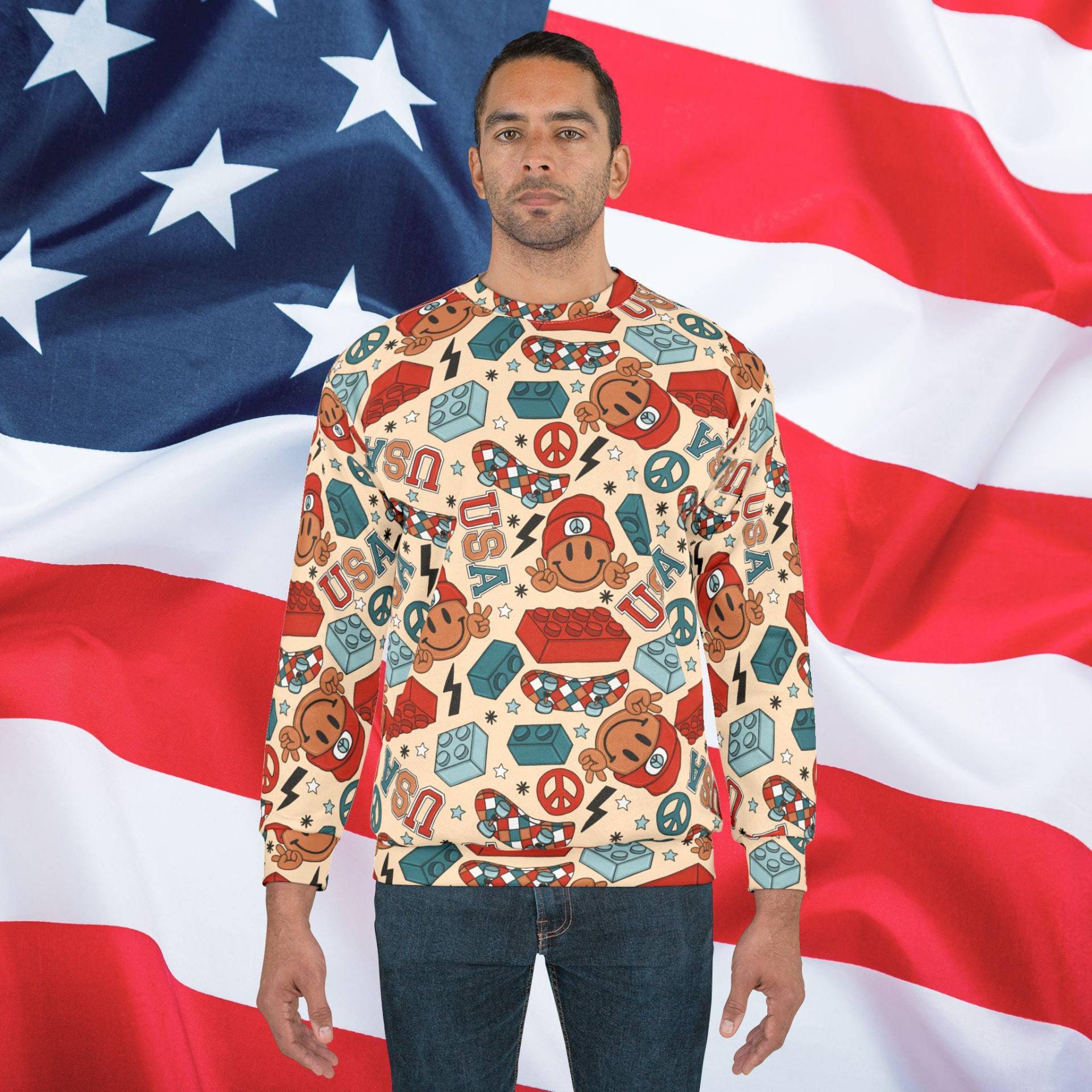 Smiles & Stripes Spirit Sweatshirt, Usa Shirt, Flag Patriotic Mens 4Th Of July von RelleFromTheBlog