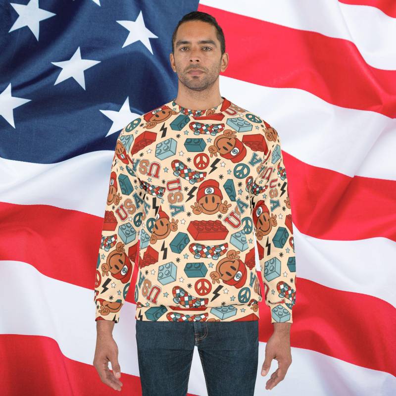 Smiles & Stripes Spirit Sweatshirt, Usa Shirt, Flag Patriotic Mens 4Th Of July von RelleFromTheBlog