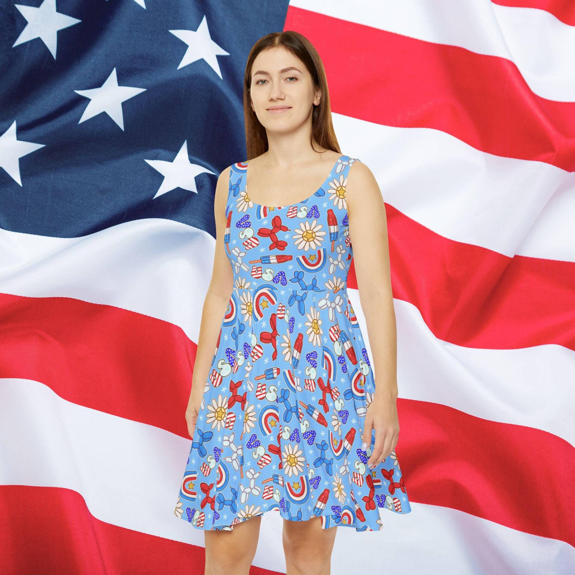 Sunny Celebrations Skater Dress, Usa Flag Patriotic 4Th Of July Labor Day, Summer Formal Dress von RelleFromTheBlog