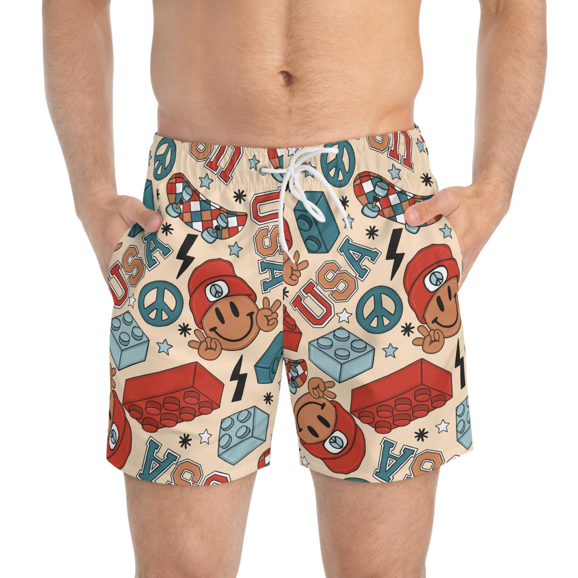 Swim Trunks, Shorts, Wear, Usa Map, Patriotic, Patriotic Fabrics, 4Th July, American Flag von RelleFromTheBlog