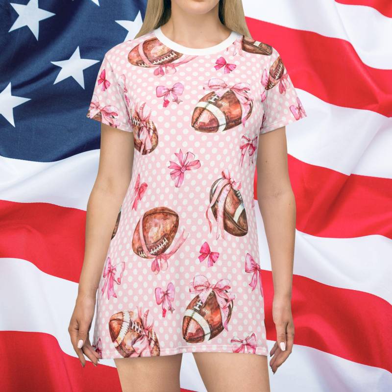 Touchdown T-Shirt Dress, Usa, Usa Florida, Patriotic 4Th Of July Labor Day, Summer All Over Print von RelleFromTheBlog