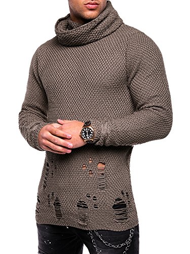 MT Styles Destroyed Pullover mit Rollkragen Strickpullover M-1002 [Beige, L] von Rello & Reese