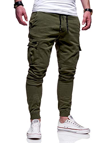 Rello & Reese Herren Cargo Chinohose Jogger Hose JN-3839 [Khaki, W30] von Rello & Reese