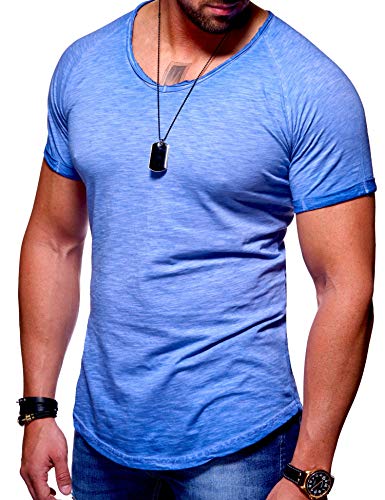 MT Styles Herren Oversize T-Shirt V-Neck Raglan Longline MT-7116 [Blau, M] von Rello & Reese