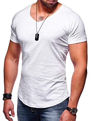 MT Styles Herren Oversize T-Shirt V-Neck Raglan Longline MT-7116 [Weiß, von Rello & Reese