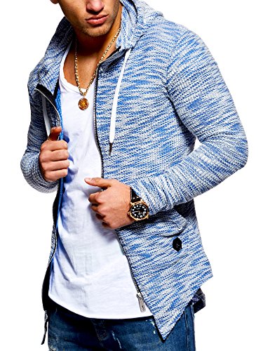 MT Styles Herren Strickjacke mit Kapuze Sweatjacke Kapuzenpullover Pullover MT-7531 [Blau, S] von MT Styles