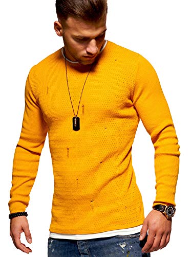 Rello & Reese Herren 2in1 Destroyed Pullover KNW-7001 [Gelb, von Rello & Reese