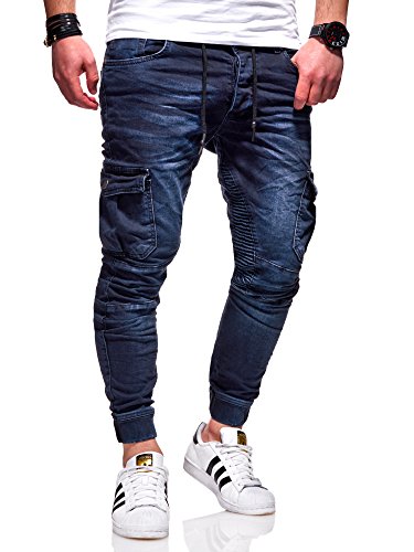 Rello & Reese Herren Biker Jogger-Jeans Hose RJ-3207 (Dunkelblau, W30/L32) von Rello & Reese