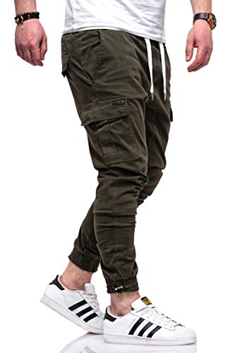 Rello & Reese Herren Cargo Jogger Chinohose Carhohose Chino Hose Jeans JN-3888 [Khaki, W30] von Rello & Reese