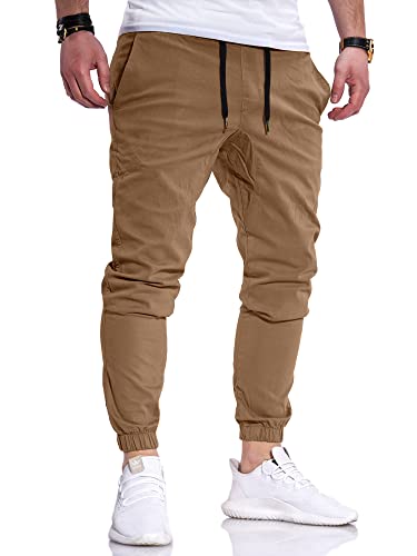 Rello & Reese Herren Chinohose Chino Hose Chino-Jogger Pants Stretch 20066 [Beige, W33] von Rello & Reese