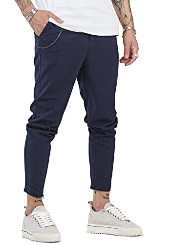 Rello & Reese Herren Cropped Hose Jeans Chinohose Stretchhose Slim Fit JN-3505 [Navy, W36/L32] von Rello & Reese