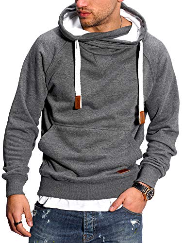 Rello & Reese Herren Hoodie High-Neck Kapuzenpullover Basic Sweatshirt MT-7440 [Dunkelgrau, XXL] von Rello & Reese