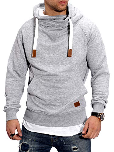 Rello & Reese Herren Hoodie High-Neck Kapuzenpullover Basic Sweatshirt MT-7440 [Grau, von Rello & Reese