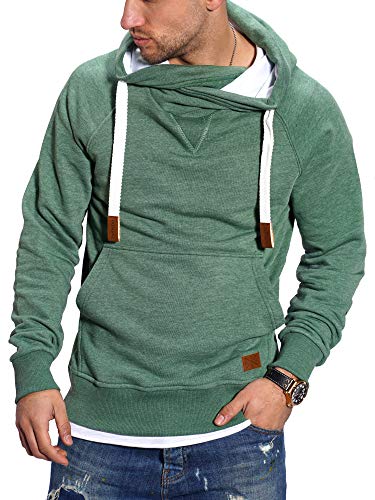 Rello & Reese Herren Hoodie High-Neck Kapuzenpullover Basic Sweatshirt MT-7440 [Grün, von Rello & Reese