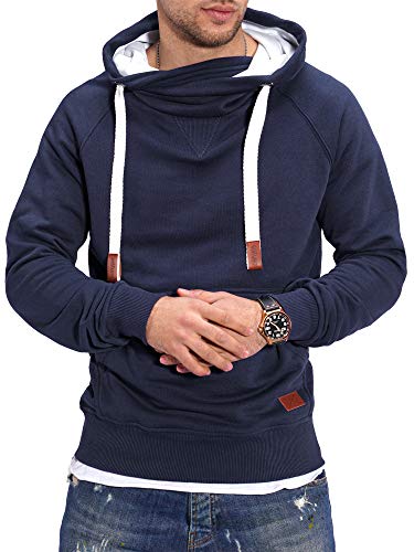 Rello & Reese Herren Hoodie High-Neck Kapuzenpullover Basic Sweatshirt MT-7440 [Navy, von Rello & Reese