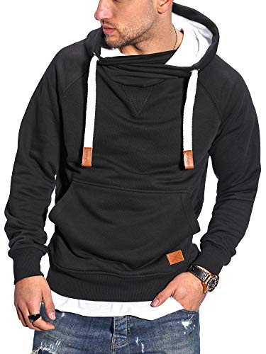 Rello & Reese Herren Hoodie High-Neck Kapuzenpullover Basic Sweatshirt MT-7440 [Schwarz, XL] von Rello & Reese