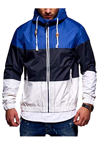 Rello & Reese Herren Jacke Windbreaker wasserabweisend Regenjacke Übergangsjacke 3-Colour-Block [Blau, L] von Rello & Reese