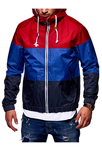 Rello & Reese Herren Jacke Windbreaker wasserabweisend Regenjacke Übergangsjacke 3-Colour-Block [Rot, L] von Rello & Reese