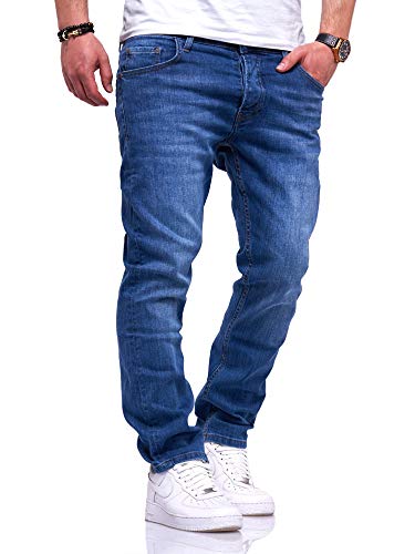 Rello & Reese Herren Jeans Straight Fit Denim Hose Regular Stretch JN-221-4 [Blau, W32/L32] von Rello & Reese