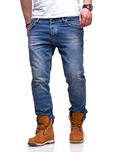 Rello & Reese Herren Jeans Straight Fit Denim Hose Regular Stretch JN-221-4 [Blau Tint, W30/L30] von Rello & Reese