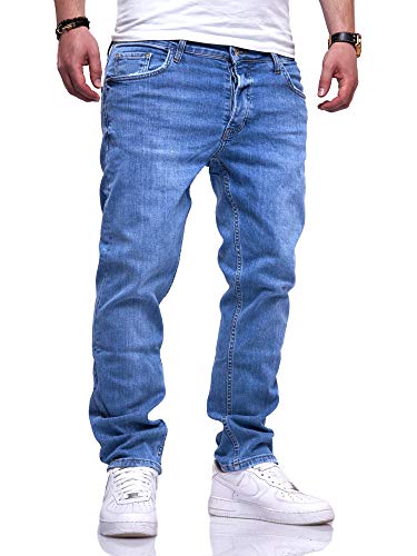 Rello & Reese Herren Jeans Straight Fit Denim Hose Regular Stretch JN-221-4 [Hellblau, W34/L30] von Rello & Reese