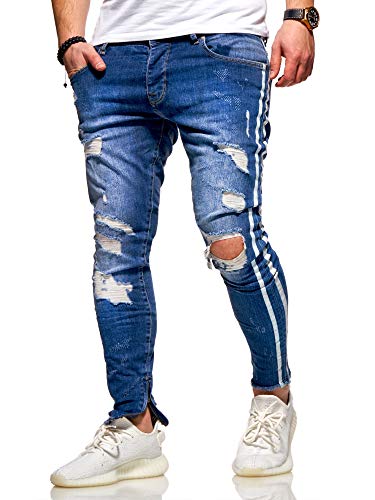Rello & Reese Herren Jeans Striped Skinny Hose JN-4069 [Blau, W32/L32] von Rello & Reese