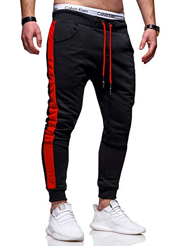 Rello & Reese Herren Jogginghose Trainingshose Hose Sporthose JG-3015 [Schwarz/Rot, L] von Rello & Reese