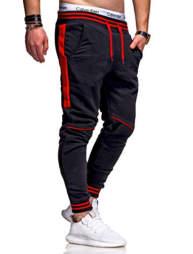 Rello & Reese Herren Jogginghose Trainingshose Hose Sporthose JG-3117 (M, Schwarz-Rot) von Rello & Reese