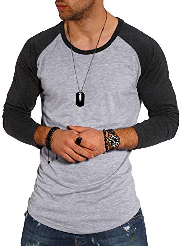 Rello & Reese Herren Longsleeve Raglan T-Shirt Rundhals Oversize Langarmshirt MT-7325 [Grau, XXL] von Rello & Reese