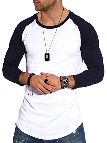 Rello & Reese Herren Longsleeve Raglan T-Shirt Rundhals Oversize Langarmshirt MT-7325 [Weiss, von Rello & Reese