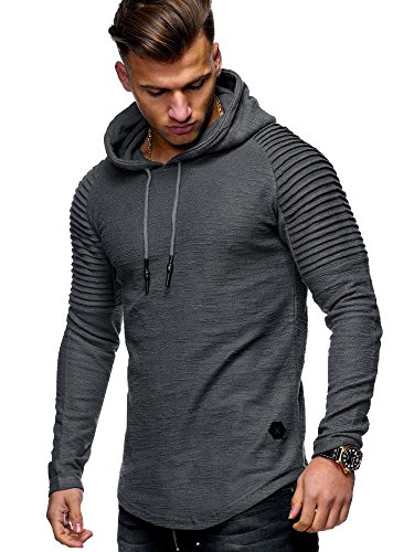 Rello & Reese Herren Oversize Hoodie Pullover Kapuzenpullover Biker KMT-7421 [Dunkelgrau, S] von Rello & Reese