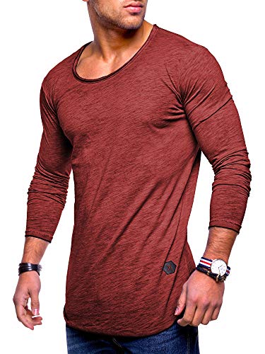 Rello & Reese Herren Oversize Longsleeve Crew Neck Sweatshirt T-Shirt MT-7315 (Bordeaux Wash, M) von Rello & Reese