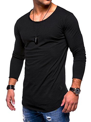 Rello & Reese Herren Oversize Longsleeve Crew Neck Sweatshirt T-Shirt MT-7315 [Schwarz, 3XL] von Rello & Reese