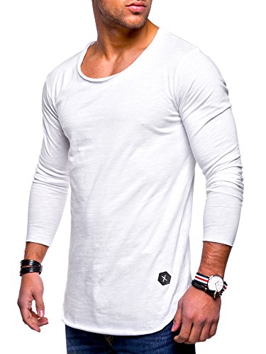 Rello & Reese Herren Oversize Longsleeve Crew Neck Sweatshirt T-Shirt MT-7315 [Weiß, XXL] von Rello & Reese