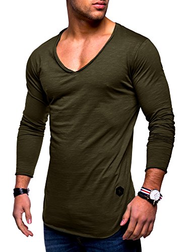 Rello & Reese Herren Oversize Longsleeve V-Neck Rundhals Sweatshirt MT-7314 (Khaki, M) von Rello & Reese