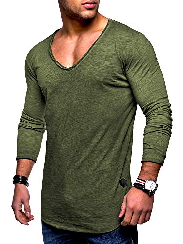 Rello & Reese Herren Oversize Longsleeve V-Neck Rundhals Sweatshirt MT-7314 [Khaki Wash, M] von Rello & Reese