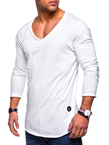 Rello & Reese Herren Oversize Longsleeve V-Neck Rundhals Sweatshirt MT-7314 [Weiß, von Rello & Reese