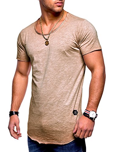 Rello & Reese Herren Oversize T-Shirt Crew Rundhals MT-7103 [Beige, 3XL] von Rello & Reese