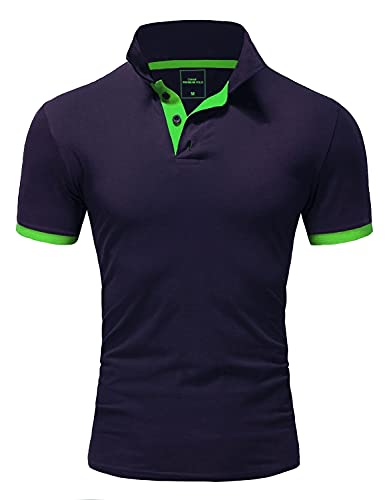 Rello & Reese Herren Poloshirt Kontrast Kurzarm T-Shirt Polo MP-311 [Navy-Grün, XL] von Rello & Reese