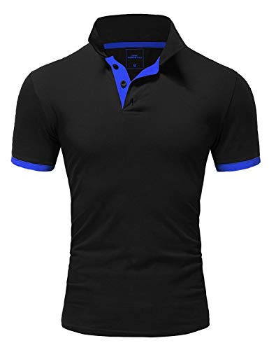 Rello & Reese Herren Poloshirt Kontrast Kurzarm T-Shirt Polo MP-311 [Schwarz-Blau, XXXL] von Rello & Reese