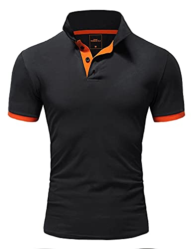 Rello & Reese Herren Poloshirt Kontrast Kurzarm T-Shirt Polo MP-311 [Schwarz-Orange, von Rello & Reese