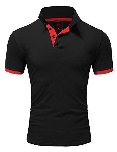 Rello & Reese Herren Poloshirt Kontrast Kurzarm T-Shirt Polo MP-311 [Schwarz-Rot, von Rello & Reese