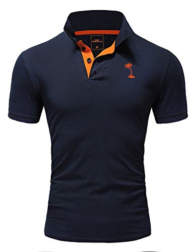 Rello & Reese Herren Poloshirt Kontrast Kurzarm T-Shirt Polo MP-322 [Navy-Orange, XXXL] von Rello & Reese