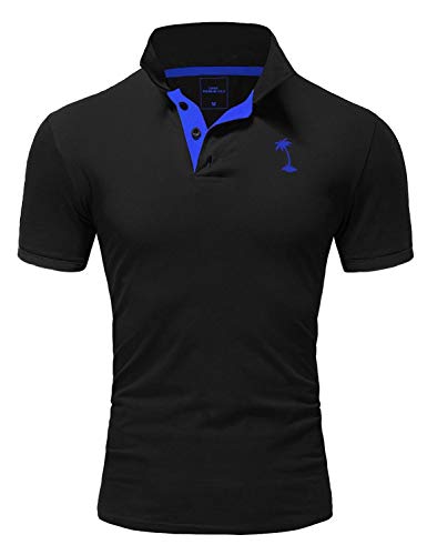 Rello & Reese Herren Poloshirt Kontrast Kurzarm T-Shirt Polo MP-322 [Schwarz-Blau, S] von Rello & Reese