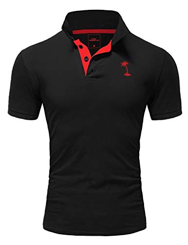 Rello & Reese Herren Poloshirt Kontrast Kurzarm T-Shirt Polo MP-322 [Schwarz-Rot, XXXL] von Rello & Reese