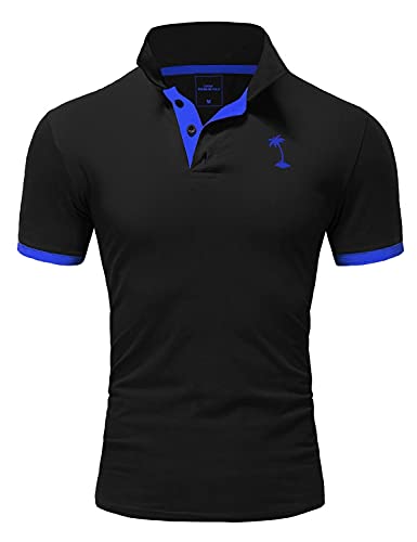 Rello & Reese Herren Poloshirt Kontrast Kurzarm T-Shirt Polo MP-337 [Schwarz-Blau, L] von Rello & Reese