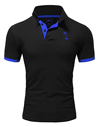 Rello & Reese Herren Poloshirt Kontrast Kurzarm T-Shirt Polo MP-337 [Schwarz-Blau, XL] von Rello & Reese