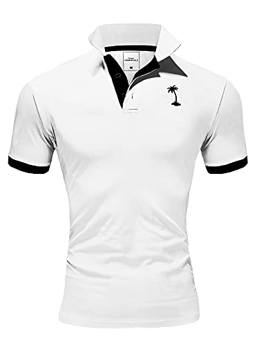 Rello & Reese Herren Poloshirt Kontrast Kurzarm T-Shirt Polo MP-337 [Weiß, XL] von Rello & Reese