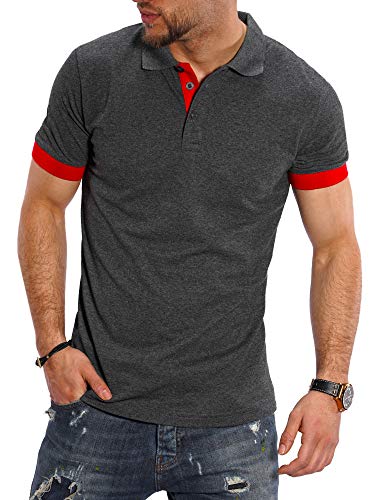 Rello & Reese Herren Poloshirt Kontrast Kurzarm T-Shirt Polo R-1402 [Dunkelgrau/Rot, L] von Rello & Reese