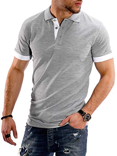 Rello & Reese Herren Poloshirt Kontrast Kurzarm T-Shirt Polo R-1402 [Hellgrau, 3XL] von Rello & Reese